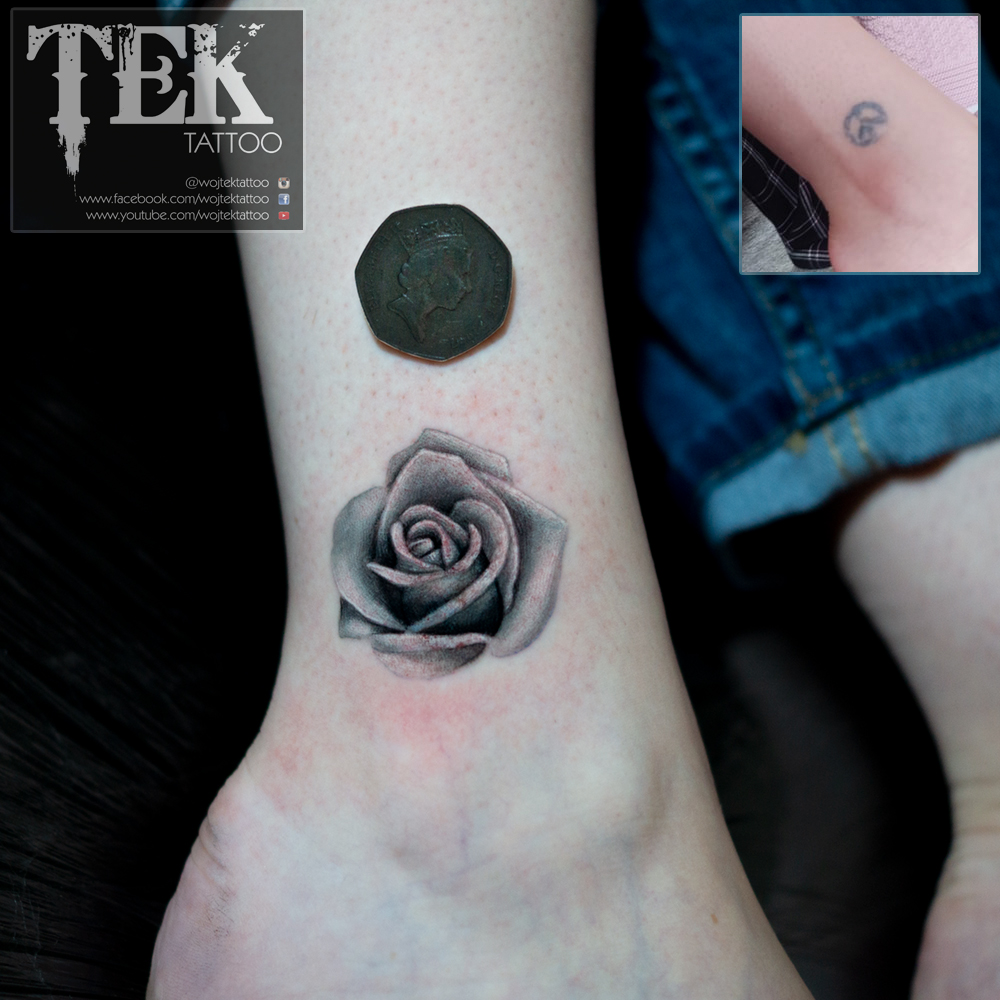 Tiny rose cover-up tattoo