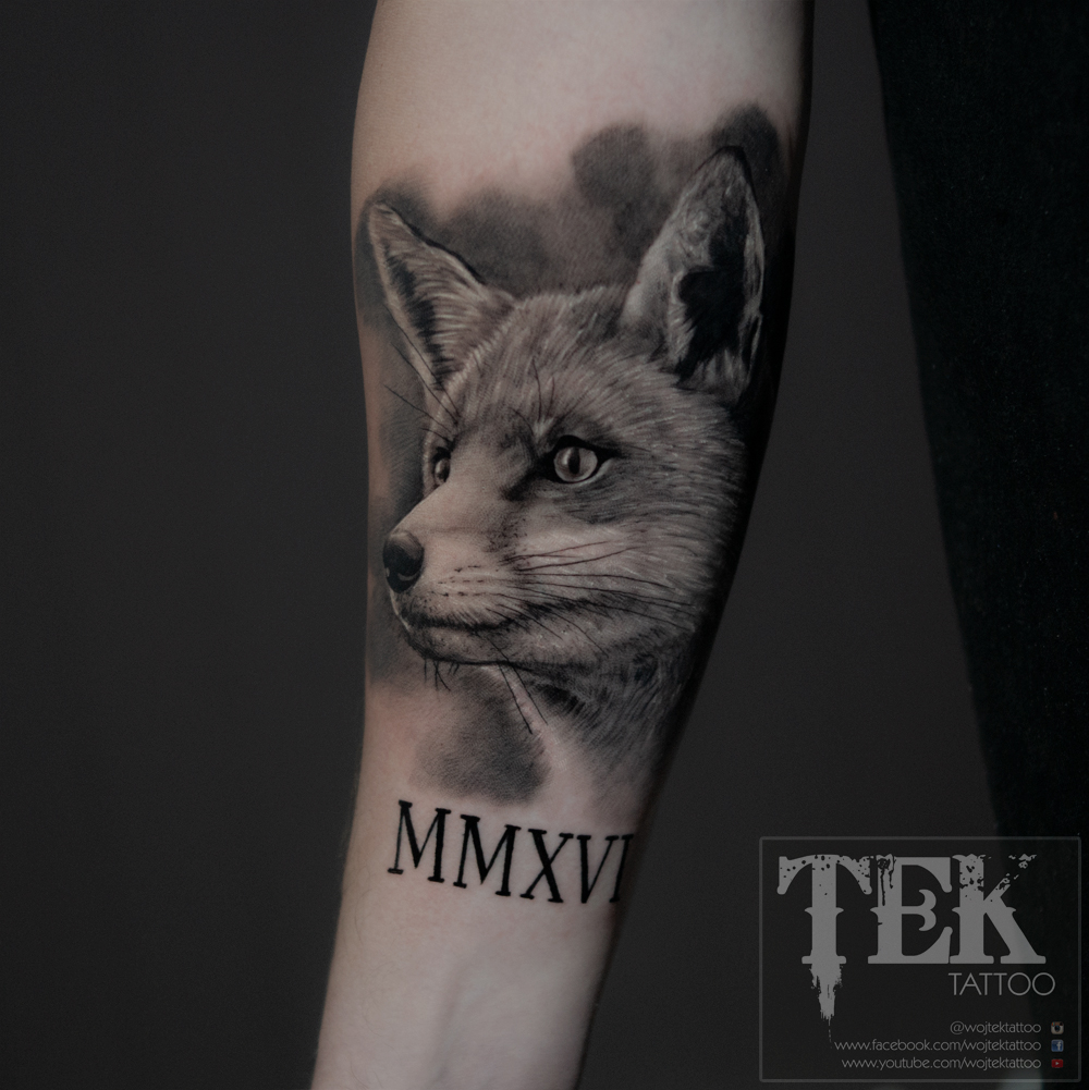 black and grey fox tattoo