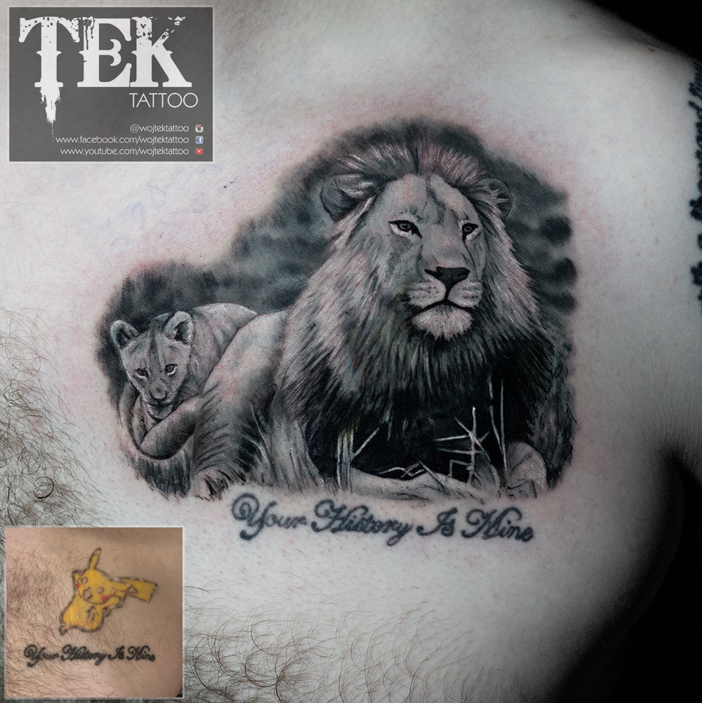 Father and son design, cover up tattoo