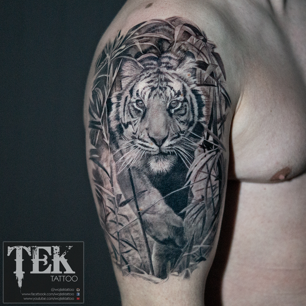 Tiger half-sleeve tattoo