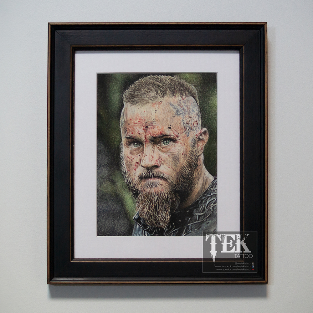 Ragnar Lothbrok, framed pastel portrait on paper